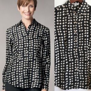 Cabi polkadot silk button front black cream shirt